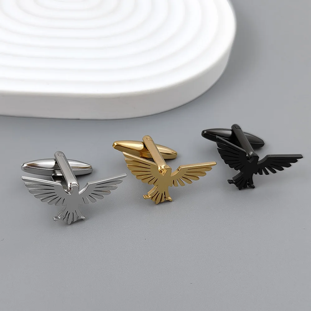 316L stainless steel flying eagle gold-plated cufflinks, black shirt cuffs, men's suit accessories, formal wear