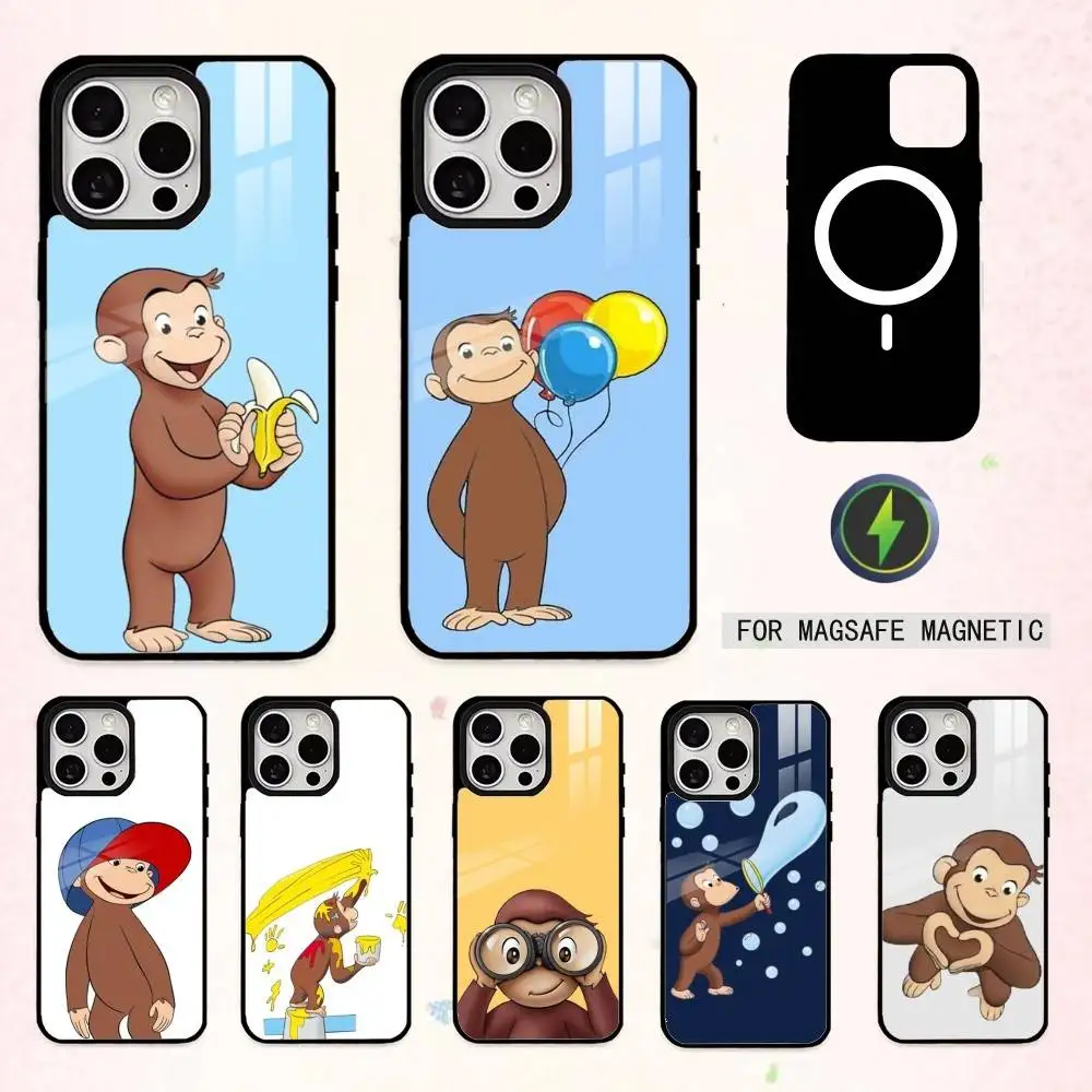 

Чехол для телефона Curious G-George Monkey для iPhone 17,16,15,14,13,12,11 Plus, Pro Max Magnetic для беспроводной зарядки Magsafe