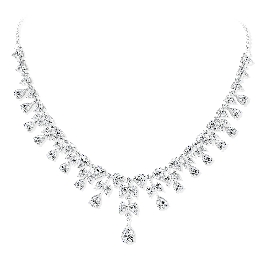 S925 Silver Dingdong Clear Spring Water Droplet Shape 7 * 11 White 2 Carat High Carbon Diamond Luxury Necklace 36+3+3cm