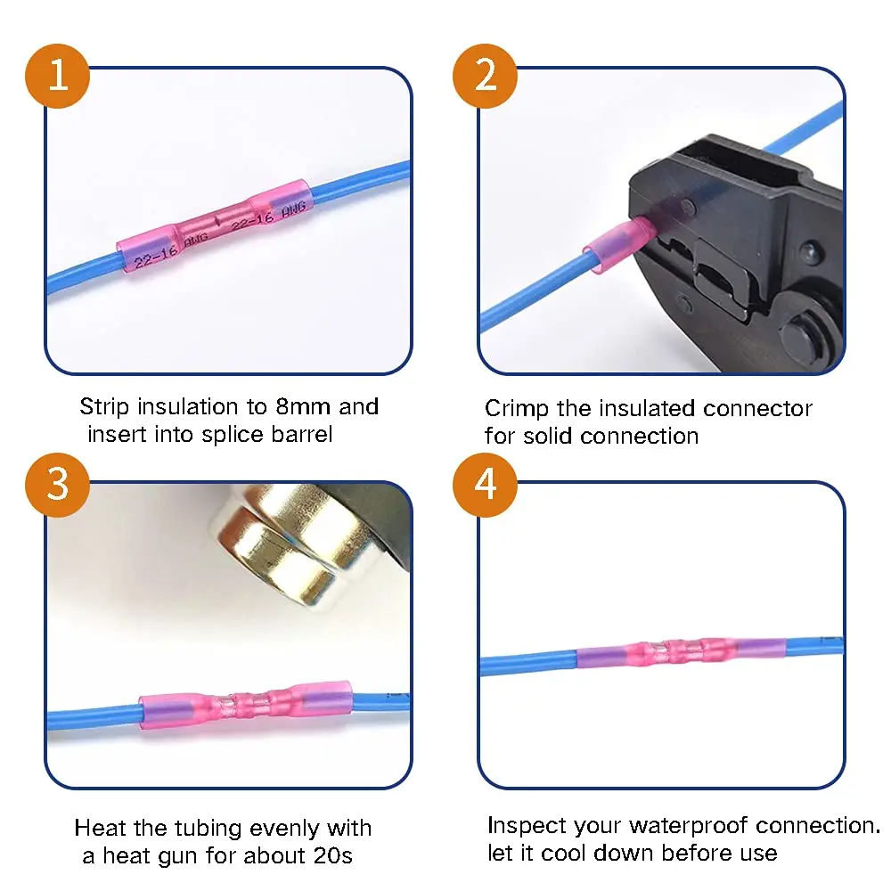 50 قطعة الحرارة يتقلص بعقب سلك محطة عدة مقاوم للماء تقلص لحام تجعيد لصق كابل كهربائي مشترك أنبوب موصل