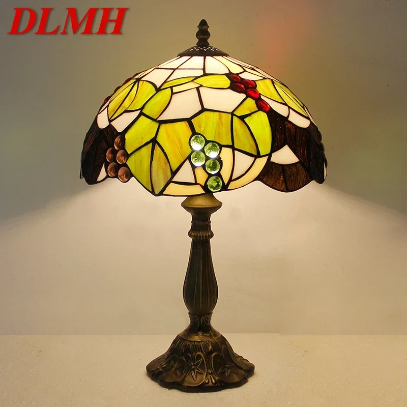 DLMH Tiffany Table Lamp LED Luxury Creativity Living Room Study Bedroom Bedside Lamp Villa Hotel Color Glass Desk Light