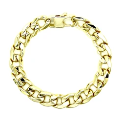 18K Gold Color Bracelets 8 Inches 100% Stainless Steel Bnagle 12MM Width Curb Cuban Chain for Musculine Men Women