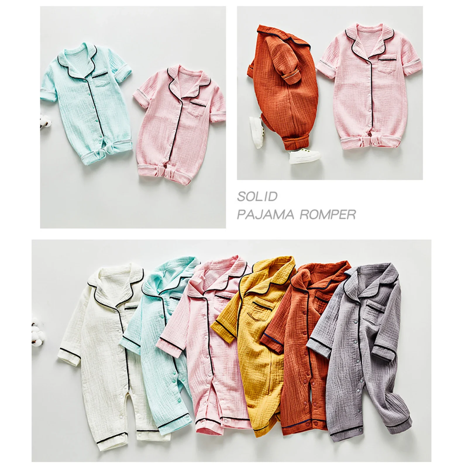 Muslin Cotton Baby Bodysuit Clothes Toddler Cartoon Pajama Rompers Newborn Jumpsuits Infant Boys Girls Long Sleeve Outfits