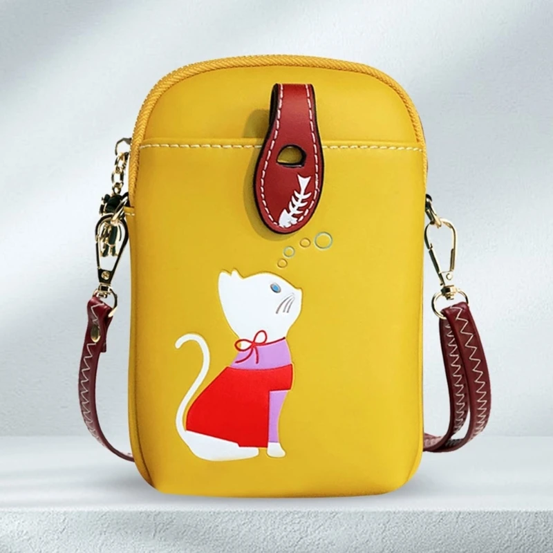 Bolso bandolera ligero PU, minibolso hombro elegante con estampado gato bonito, bolso bolso ligero para móvil