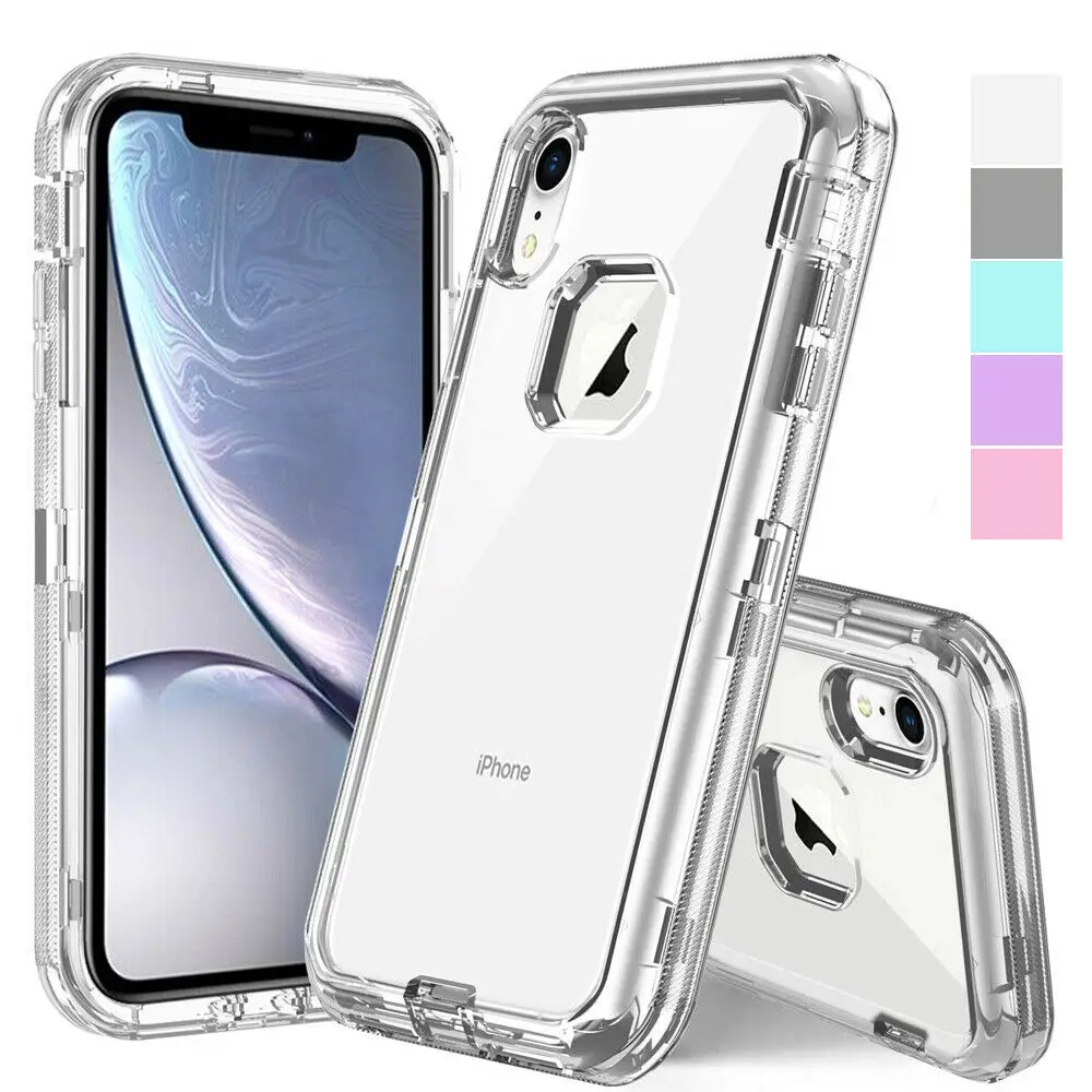 For iPhone 15 11 12 13 Pro Max XR 7 8 14 Plus Clear Crystal Defender Case Cover Luxury Heavy 3 In 1 Shockproof Armor Phone Cases