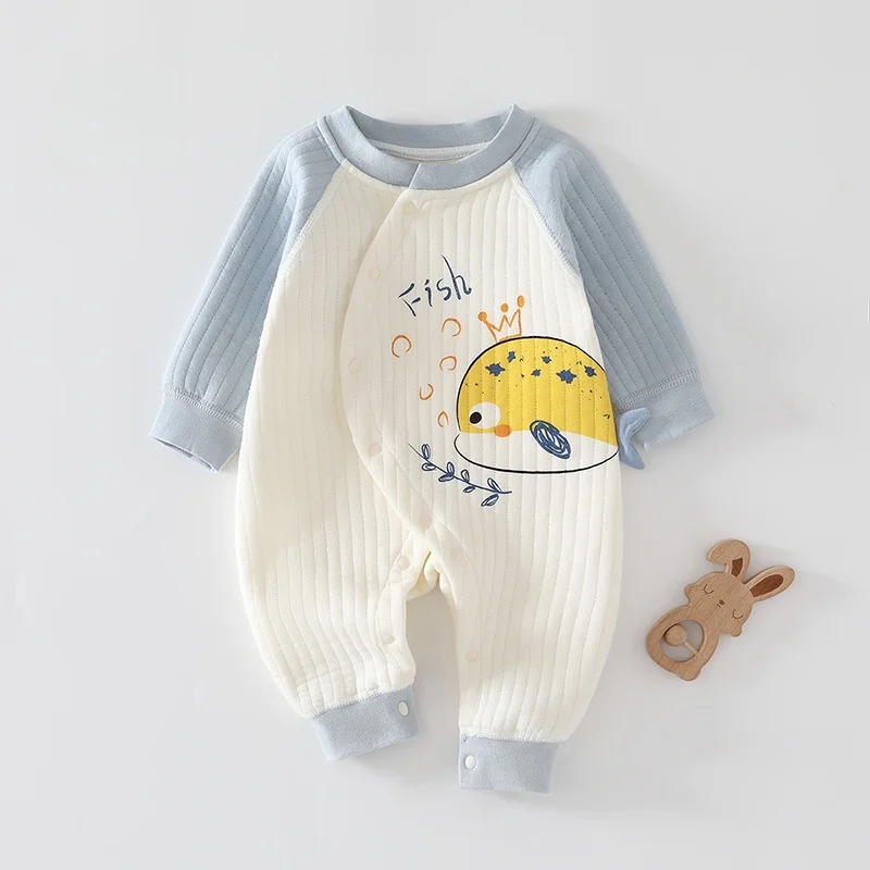 

0-2Y Baby Romper Autumn Cartoon Print Cotton Padded Infant Onesie Seamless Stitching Cute Animal Jumpsuit