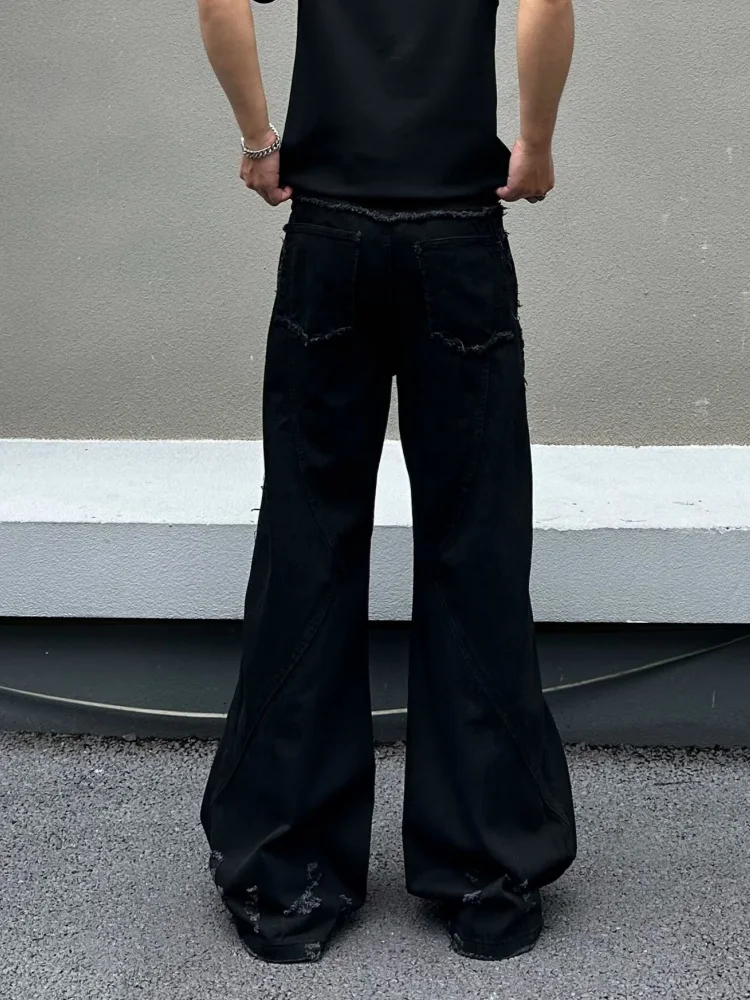 2026 Cyber Y2K Streetwear Zipper Patchwork Design Black Baggy Stacked Jeans Pants For Men Clothing Wide Leg Cotton Long Trousers