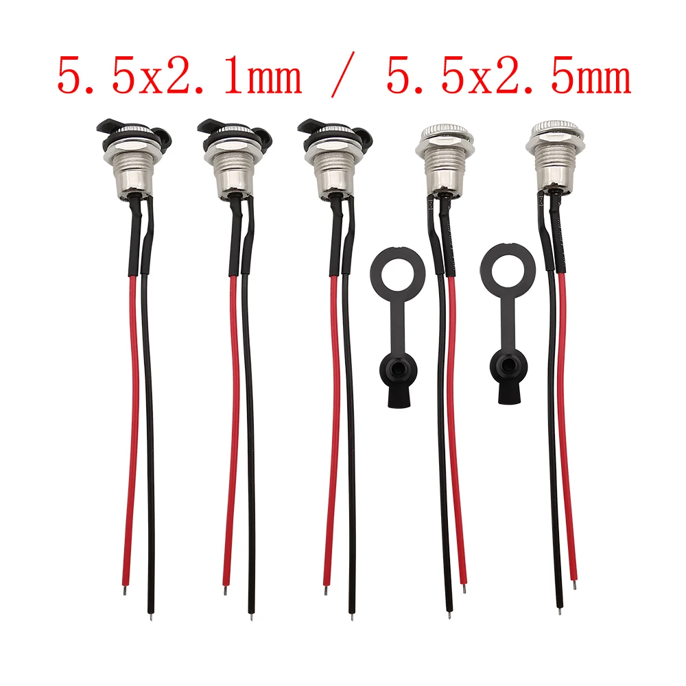 2/5Pcs DC099 5.5x2.1mm / 5.5x2.5mm DC Power Jack Female Threaded DC Socket Connector Adapter With 20AWG Wires Cable and Cap