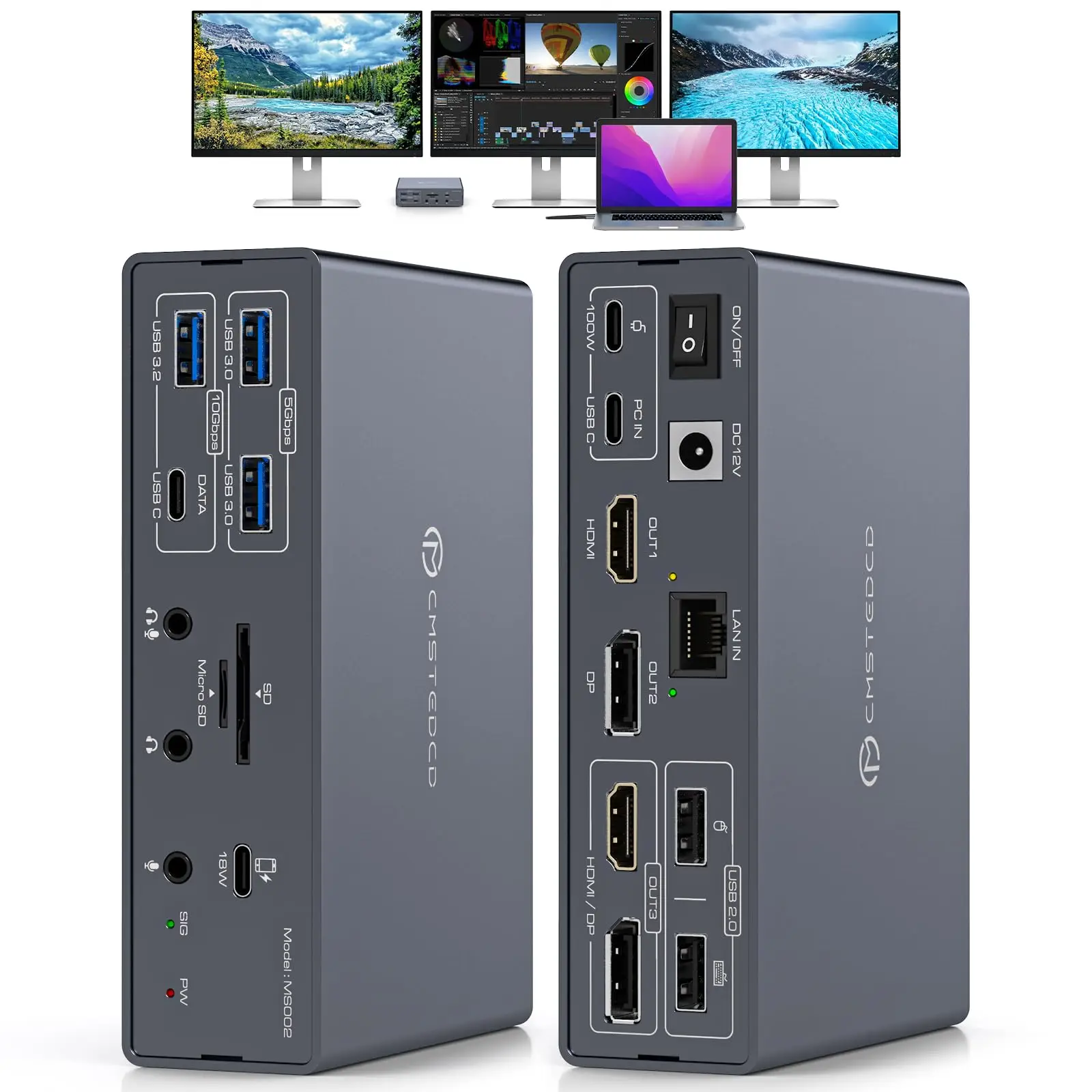 Displaylink Docking Station 4K Triple Monitors for MacBook M1 M2 M3 M4/Windows,19-in-1 USB3.0 USBC Laptop Dock 3 Monitors,PD100W