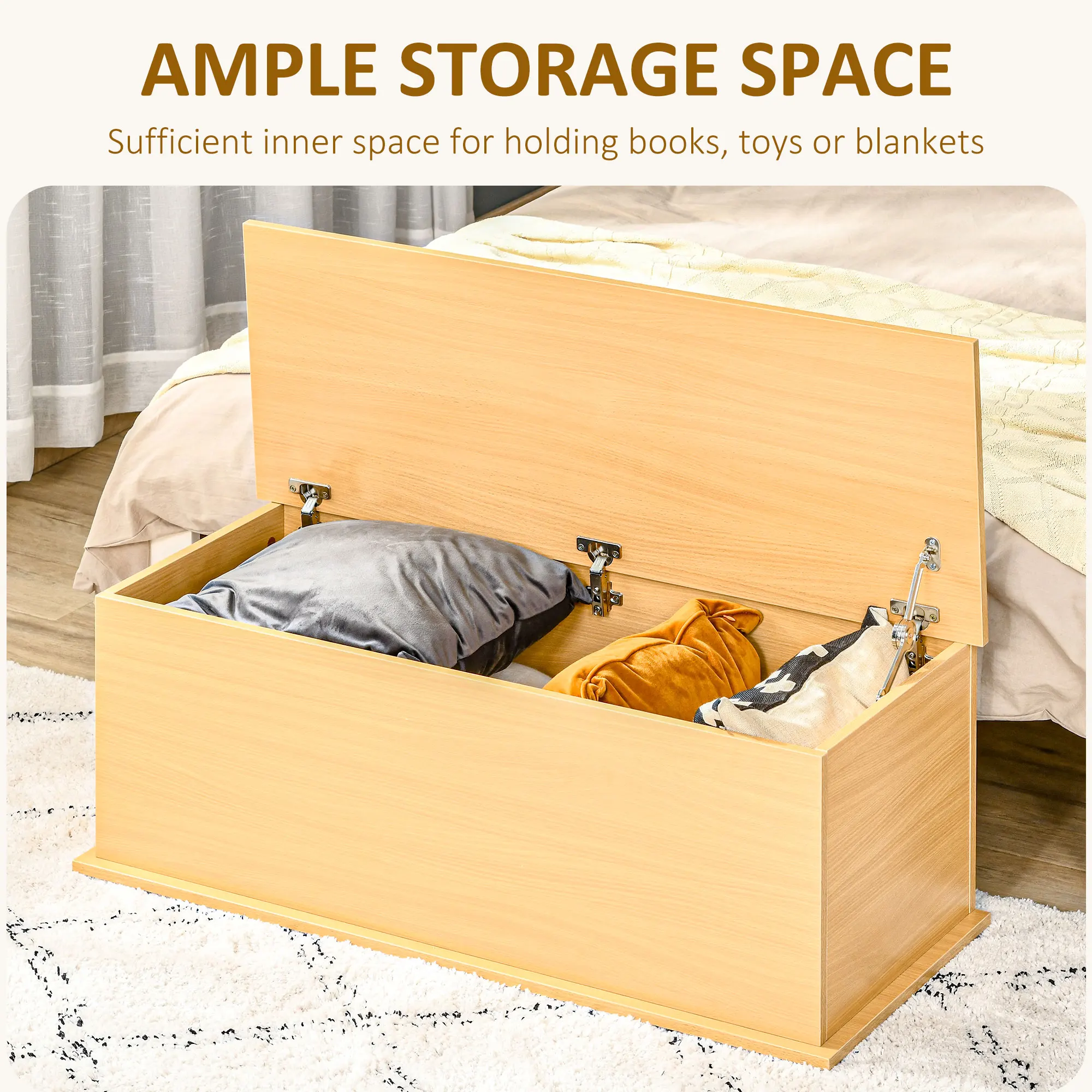 HOMCOM Storage Chest With Lid, 113L Storage Box, Burlywood
