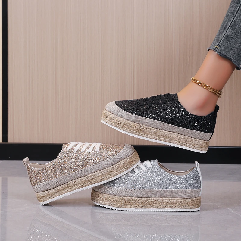 Woman Sneakers 2025 New Casual Platform Sneakers Women Shiny Bling Silver Spring Sneakers Beautiful Breathable Shoes