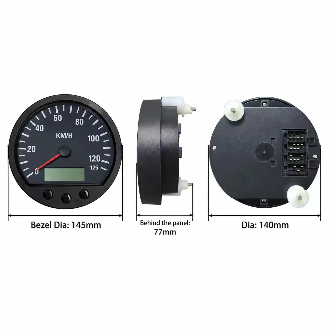 Pulse Speedometer Odometer 140mm Diameter Speed Indication Range 0-125km/h With Backlight For Truck Minivan 9-36V , No Sensor