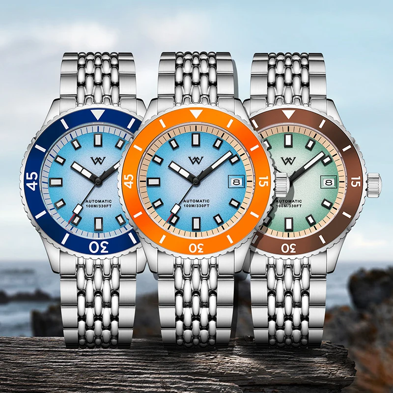 WM Watch Automatic Mechanical Dive Watch Men Ceramic Bezel Sparkle Grain Gradient Dial AR Coated NH35 Welly Merck Watches WM212 - Image 6