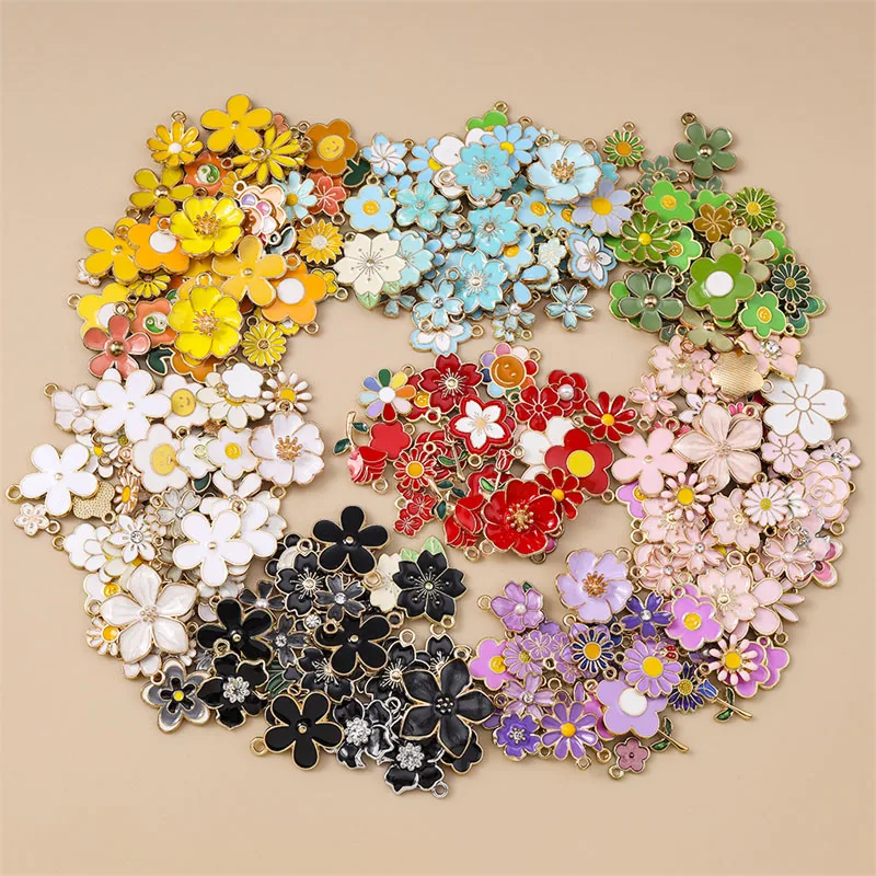 10/20 Stück Gemischte Zufällige Bunte Emaille-Blumen-Anhänger für Schmuckherstellung Ohrringe Halsketten Armbänder DIY Bastelbedarf – Detail 3