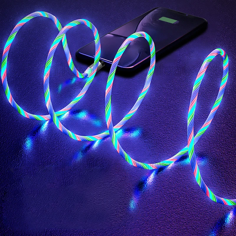 Magnetic Flow Luminous Lighting Charging Mobile Phone Cable Cord Charger Wire For Samsung Xiaomi LED Micro USB Type C Cable