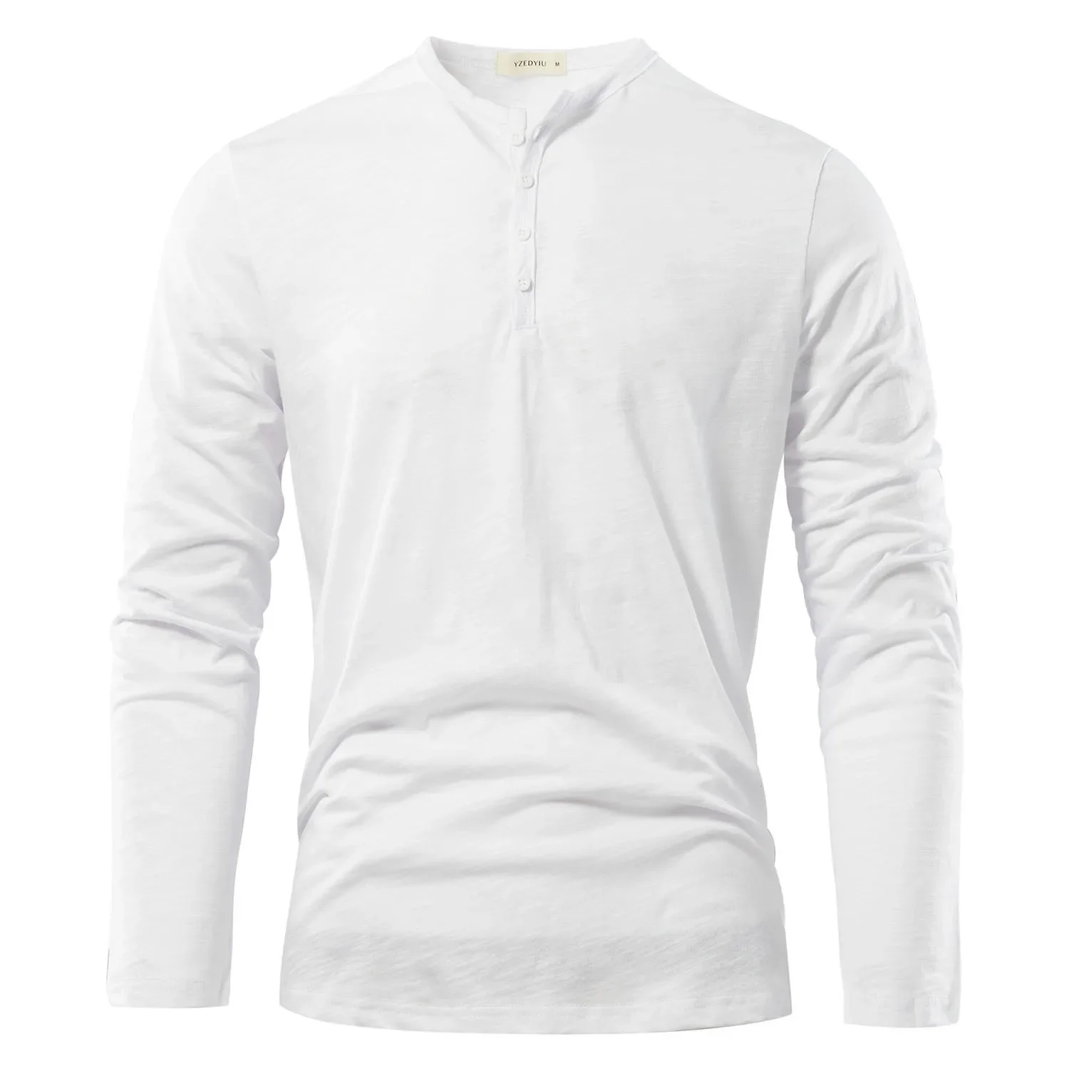 Autumn Solid Casual Mens T-shirts Henery Neck  Long Sleeve T Shirt for Men Breathable Male Tops Classic Versatile Clothes