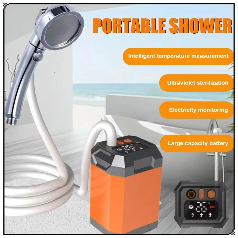 

Outdoor Electric Shower Pump Portable USB Charging Shower Large Capacity Traveling Shower Digital Display Camping Bathe Tool New