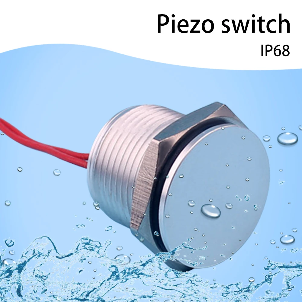 1pc/lot IP68 19mm Waterproof  NO Flat Head Momentary Wire Aluminum Oxidation Push Button Piezo Switch