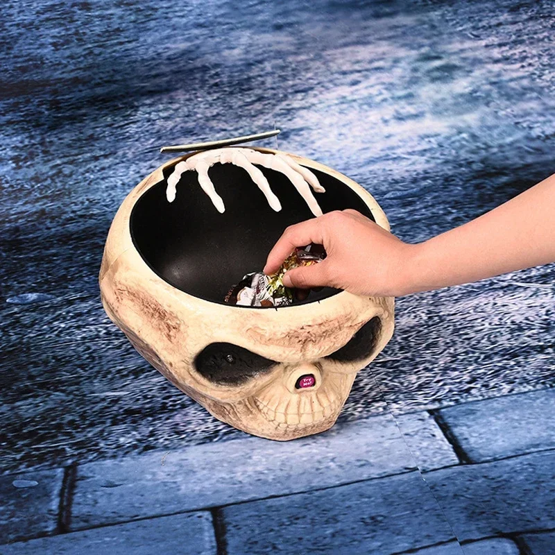 Halloween Electric Toy Candy Bowl with Jump Skull Hand Scary Eyes Party Creepy Decoration Haunted Skull Bowl Ktv Bar Horror Prop