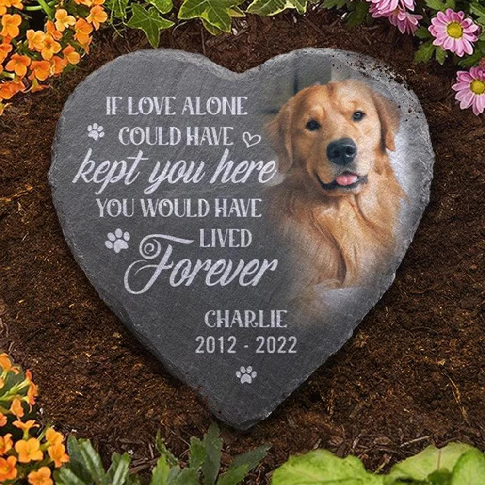 Personalized Pet Memorial Stone Custom Photo Dog Cat Grave Marker Heart Slate Plaque Sympathy Gift For Garden Home Decor