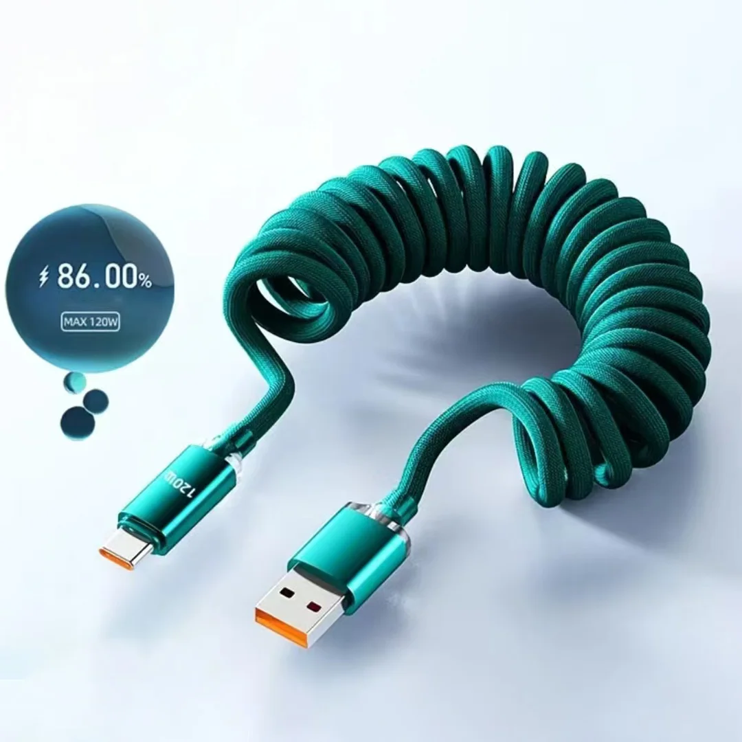 NNBILI 120 W Auto Typ C auf USB C Schnellladung für iPhone 17 16 USB A auf Typ C Feder-Teleskopkabel für Samsung Xiaomi Huawei