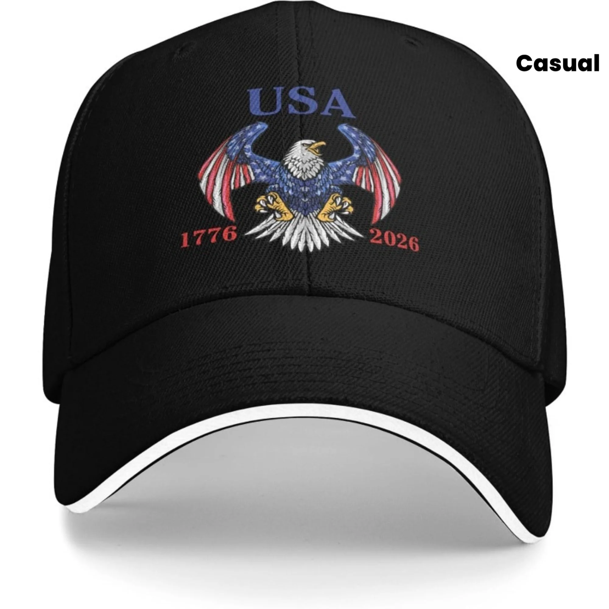 1776-2026 USA 250th Anniversary Patriotic Baseball Cap - Black Truck Driver Hat with Eagle & Flag Design, 100% Polyester Casual