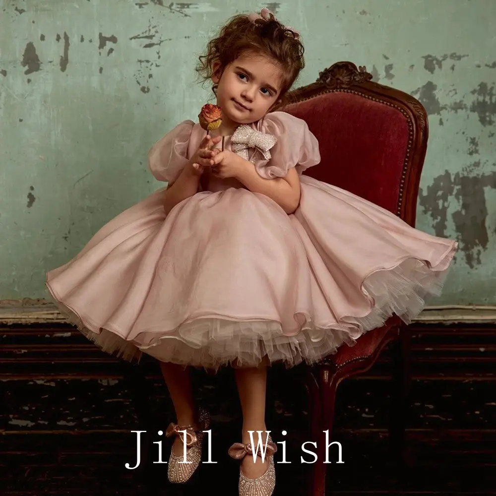 Jill Wish-vestido elegante rosa empoeirado para meninas, vestido de princesa com arco, casamento, aniversário, primeira comunhão, festa, bebê, crianças, 2024, J257