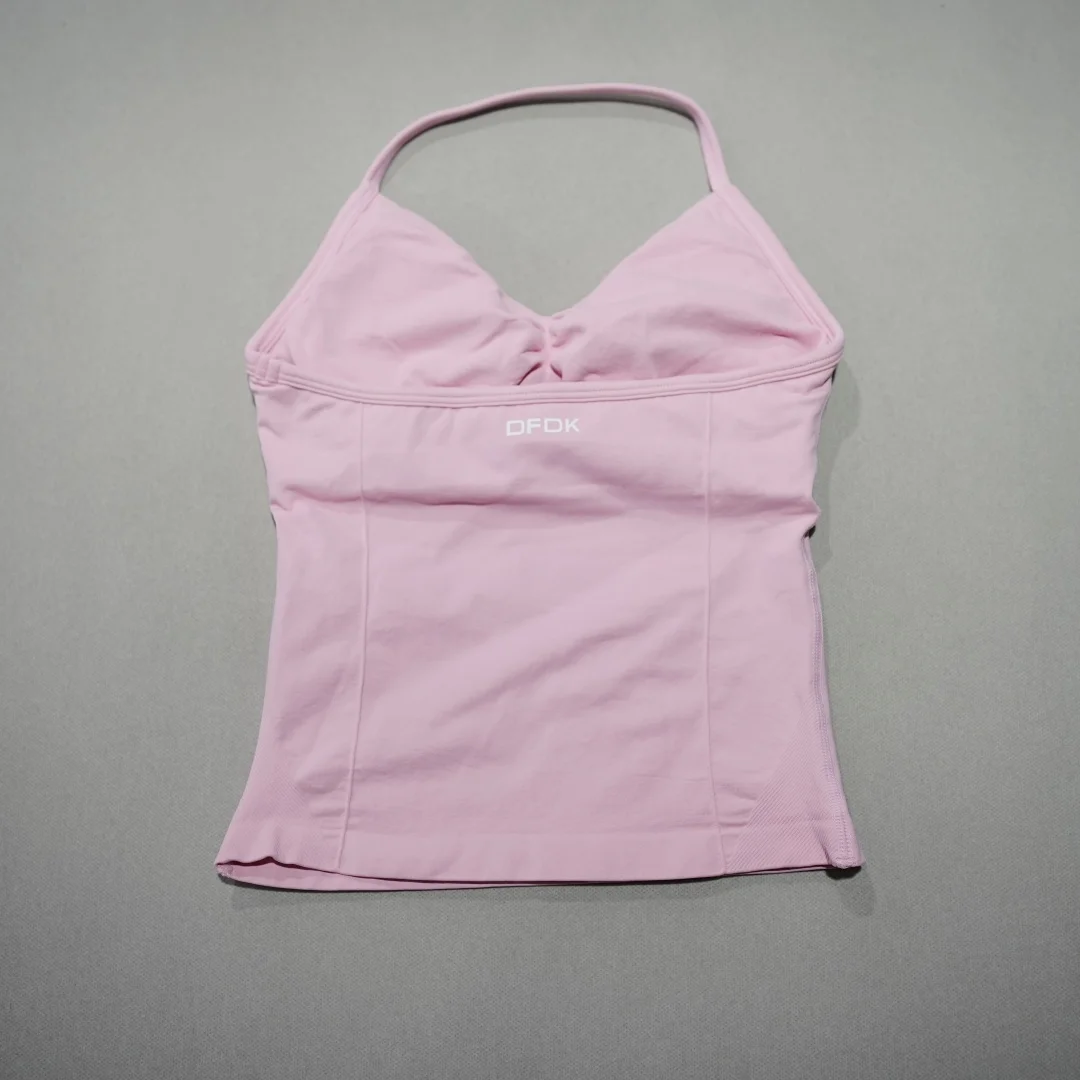DFDK Women's V-Neck Sports Vest, Seamless Sleeveless Yoga Top, Detachable Padding, Breathable Slim Fit Gym Running Athletic Wear image 3