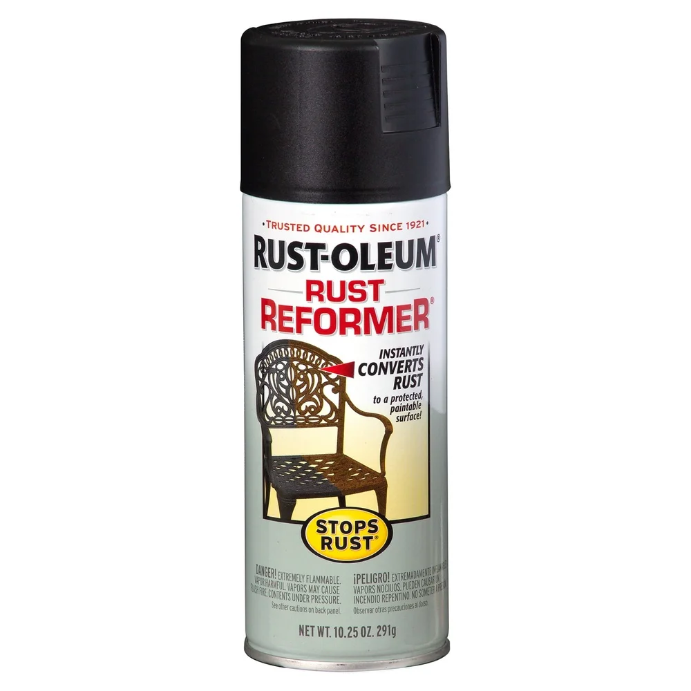 Black Rust Reformer Spray Paint 10.25oz Converts Rust to Non-Rusting Surface Quick Drying Easy Application Indoor Outdoor Use
