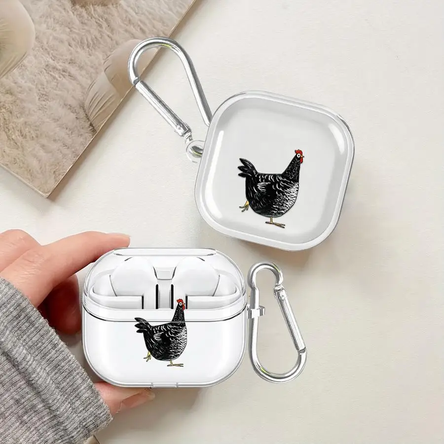 Case For Samsung Galaxy Buds 2 3 FE 4 Pro Live 2Pro 4Pro 3Pro Clear Earphone Cases Cover With Hook Cartoon Creative Chicken