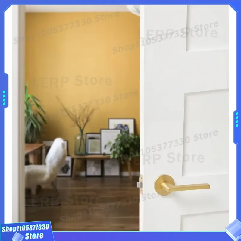 Modern Gold and Black Square Door Handle Luxury Brass Interior Lever Lock for Bedroom Copper Finish Hardware Decorative