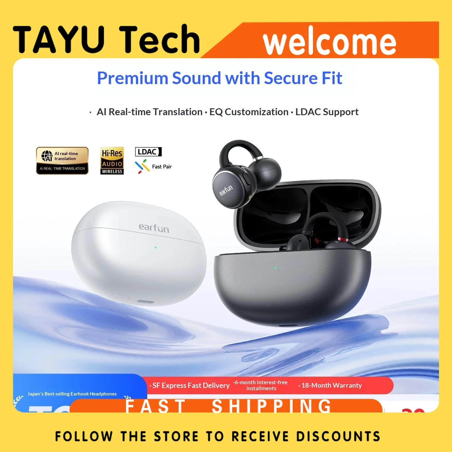 EarFun Clip Open-Ear Bone Conduction Bluetooth Headphones IPX7 Waterproof with AI Translation Wireless Sports Earbuds Dual Mic