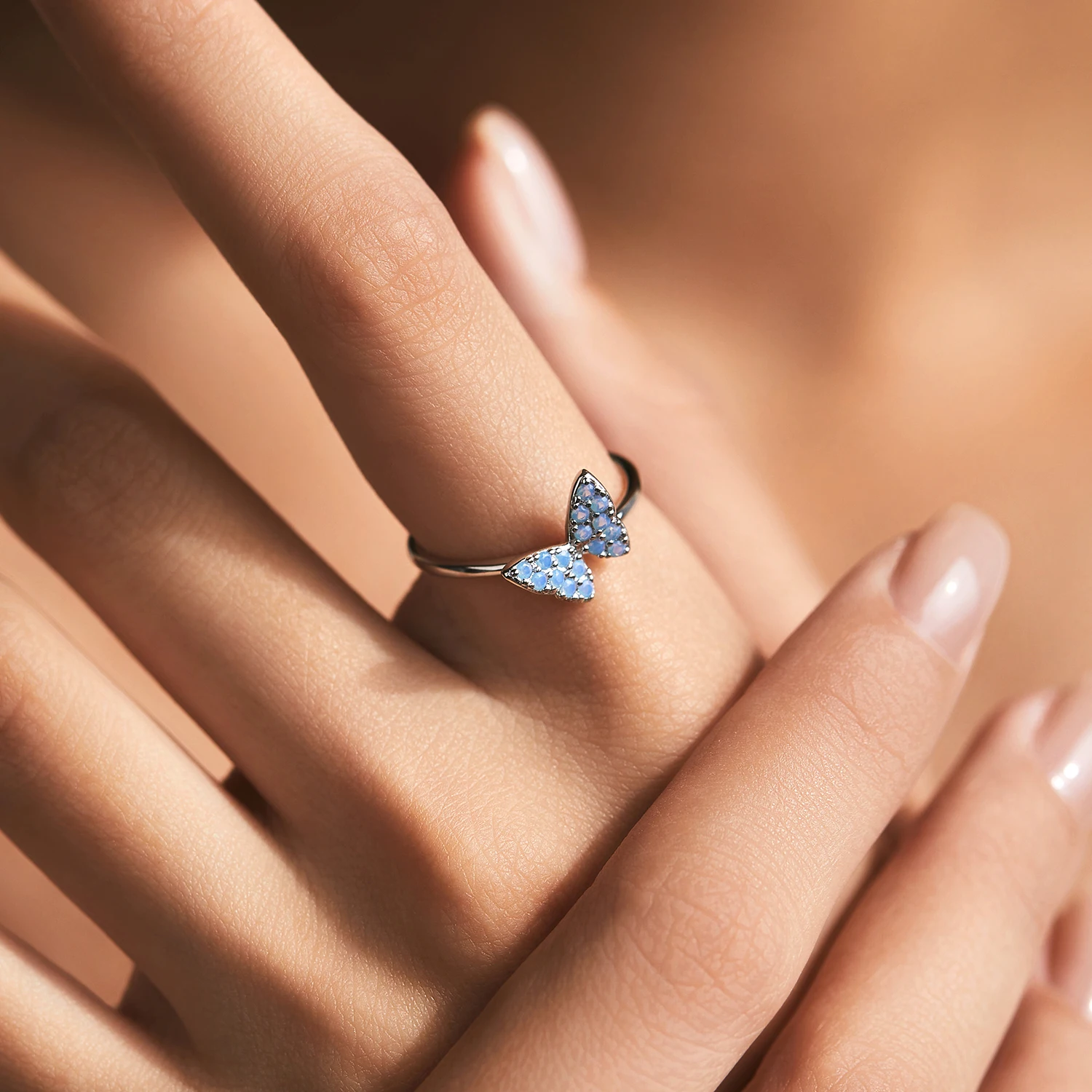 MODIAN 925 Sterling Silver Simple Charming Butterfly Blue Opal Finger Rings For Women Vacation Party Fine Jewelry Gifts