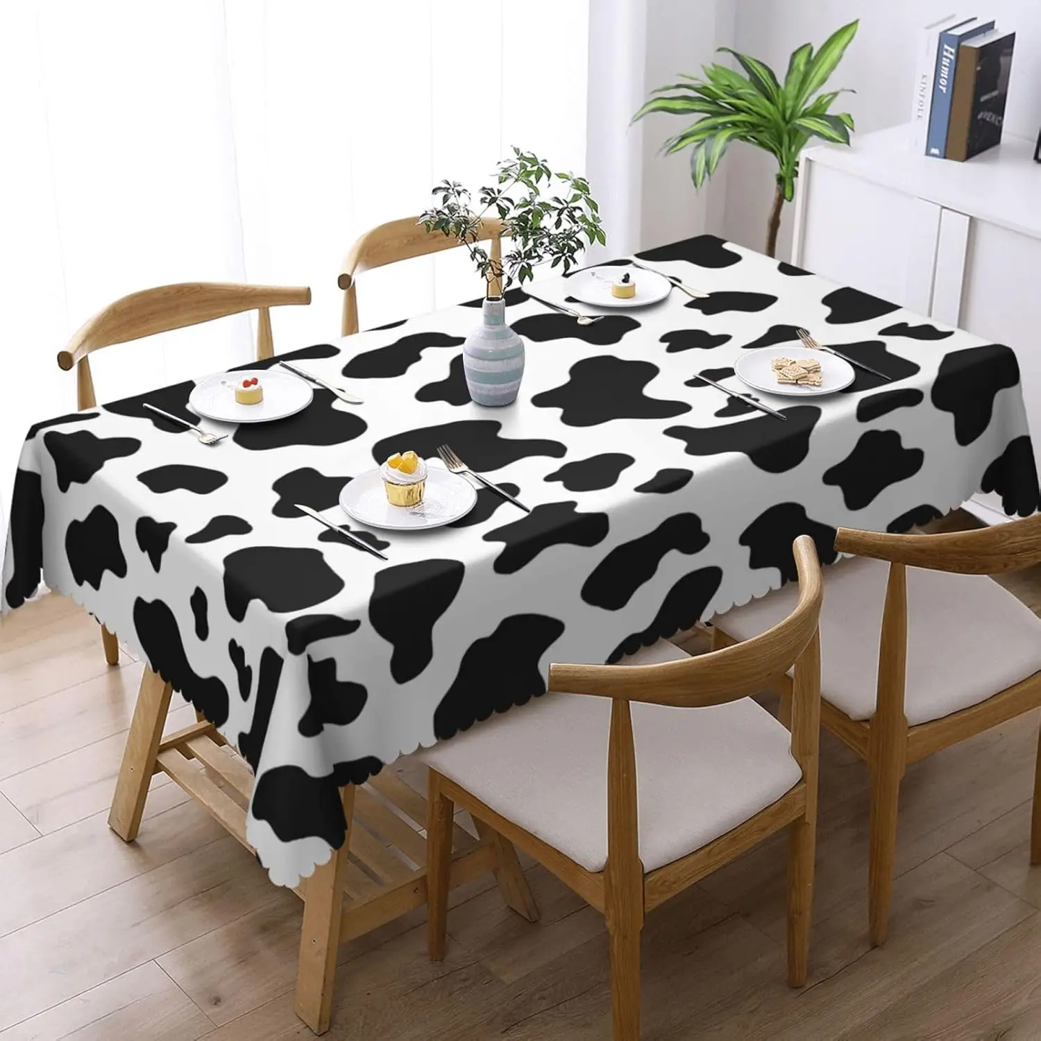 البقرة طباعة مستطيل مفرش المائدة عطلة ديكور المنزل حفلة قابل للغسل أسود أبيض البقرة نمط مفارش طاولة المطبخ طاولة طعام ديكور
