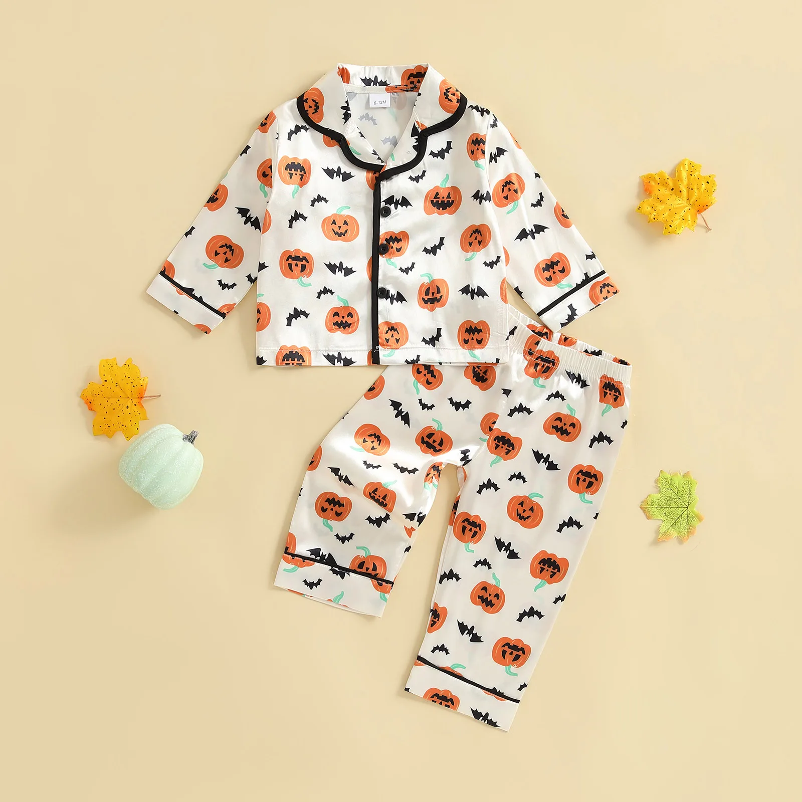 

Toddler Halloween Pajamas Long Sleeve Pumpkin Print Shirt and Pants Set Baby 2 Pieces Loungewear for 1 Years to 5 Years