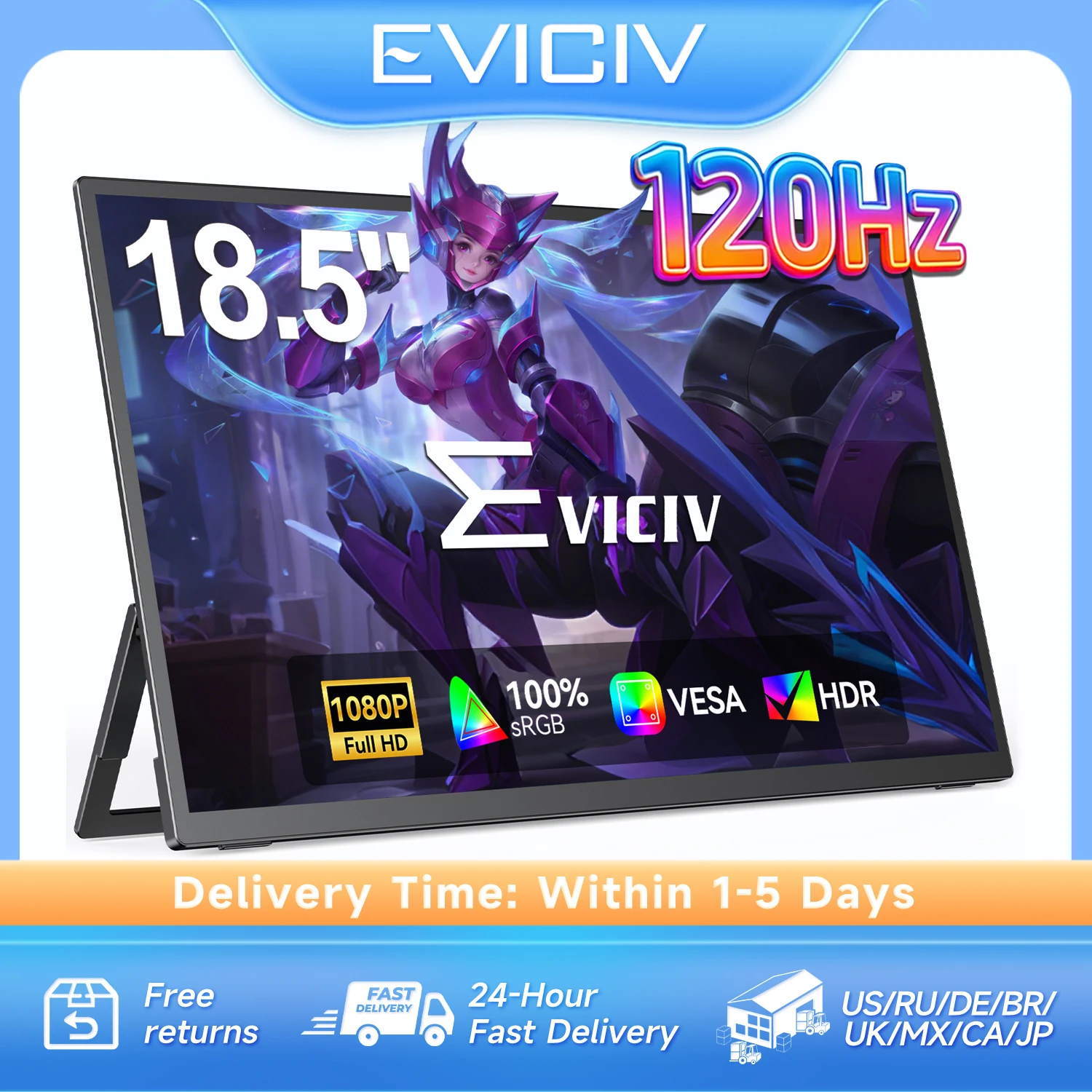 

Eviciv 18.5 Inch 120HZ Portable Gaming Monitor 1080P FHD FreeSync IPS HDR Laptop Second Screen For Mac XBOX PS4/5 Mobile Display