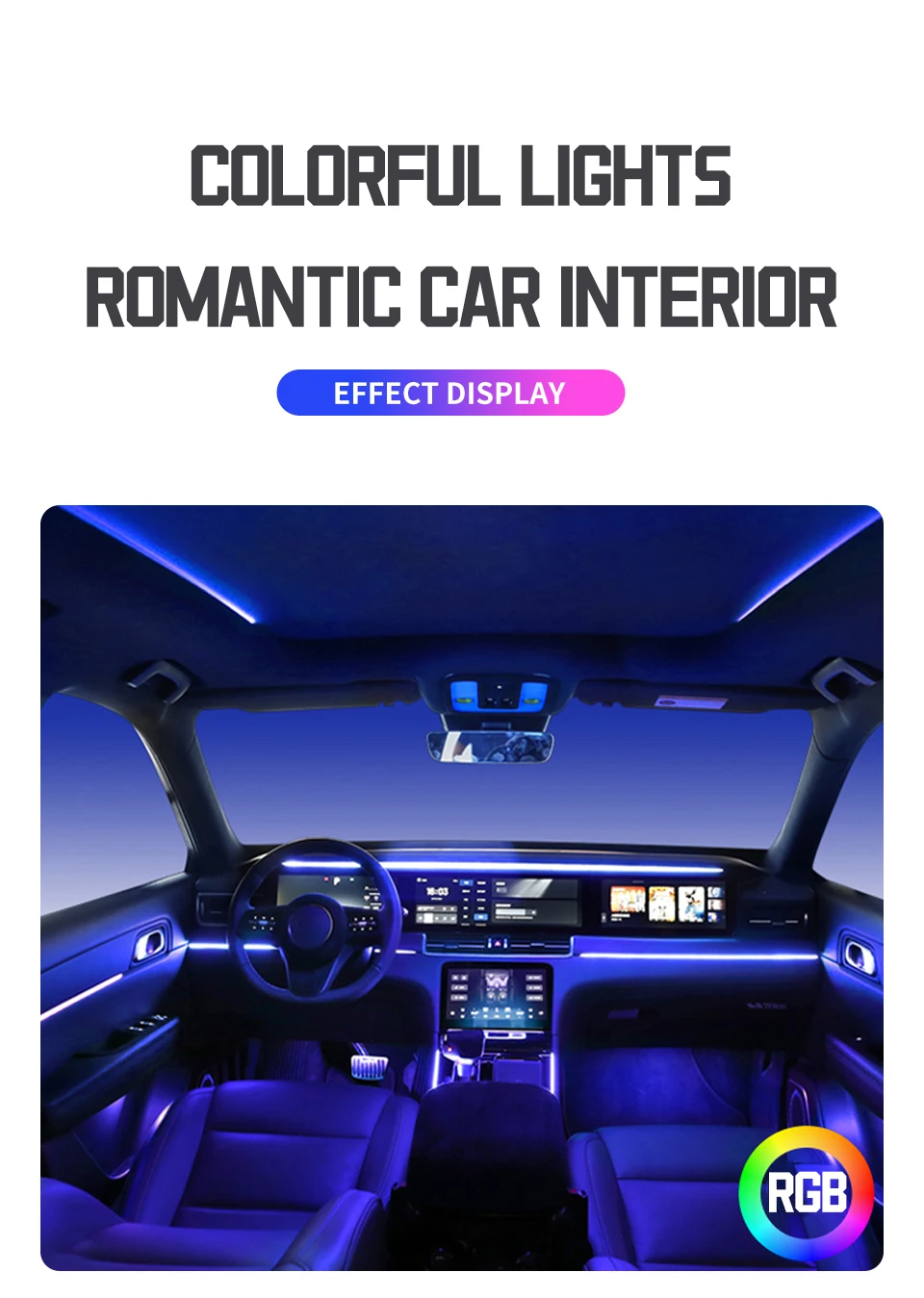 6/10/14/18 in 1 LED-Auto-Umgebungslichter RGB 213 64 Farben Acrylstreifen Symphony Streamer Interior Rainbow Atmosphere Lamp Kit – Detail 10