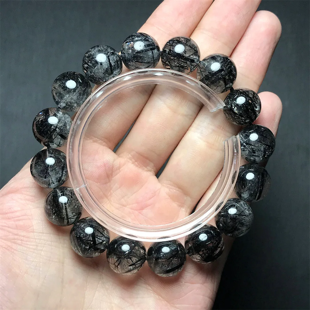 

13mm Natural Black Hair Rutilated Quartz Bracelet For Women Men Healing Crystal Beads Clear Gemstone Strands Jewelry AAAAA