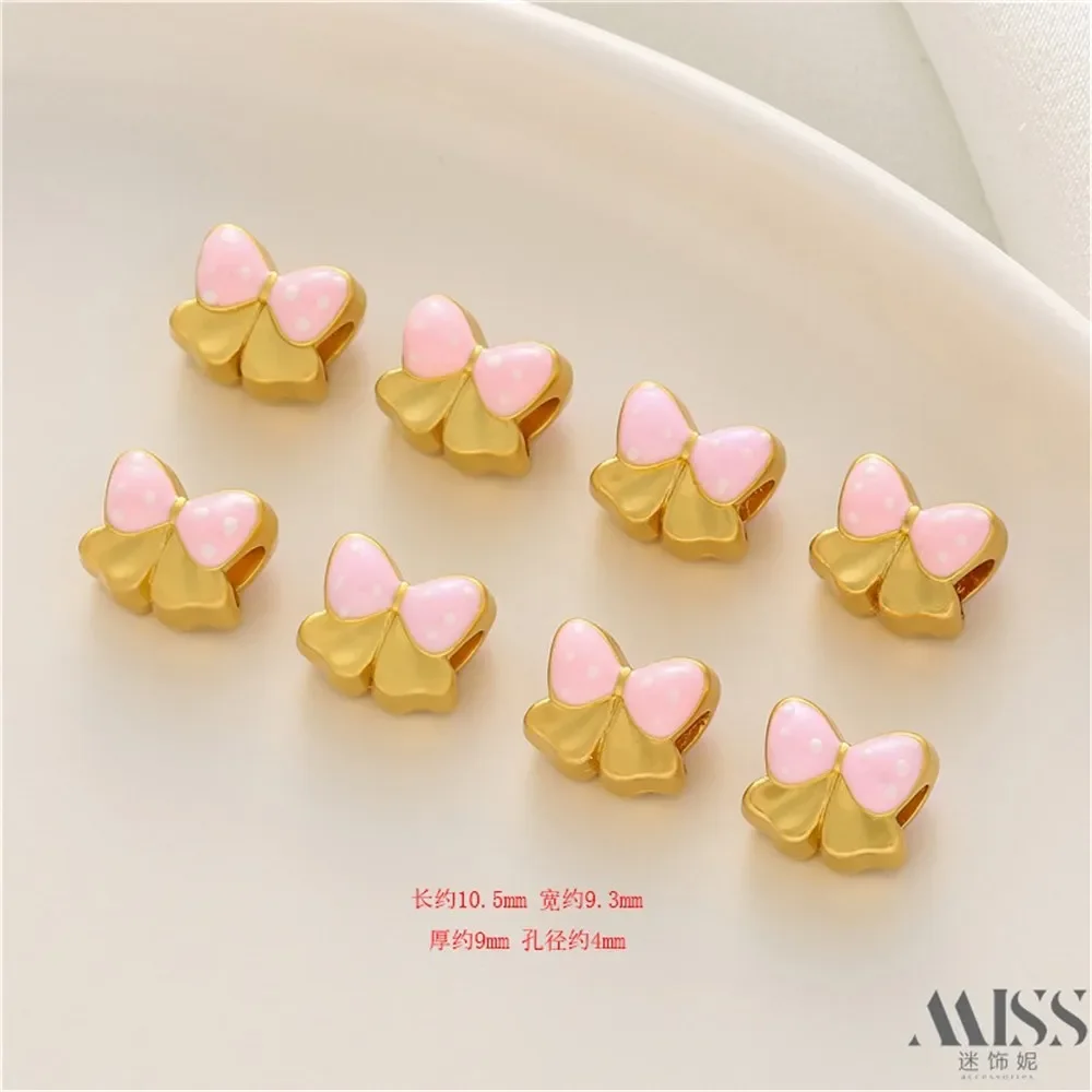 

18K Gold Bag Color Matte Gold Drop Oil Bow Large Hole Bead Diy Loose Bead Handmade Bracelet Necklace Jewelry Accessories