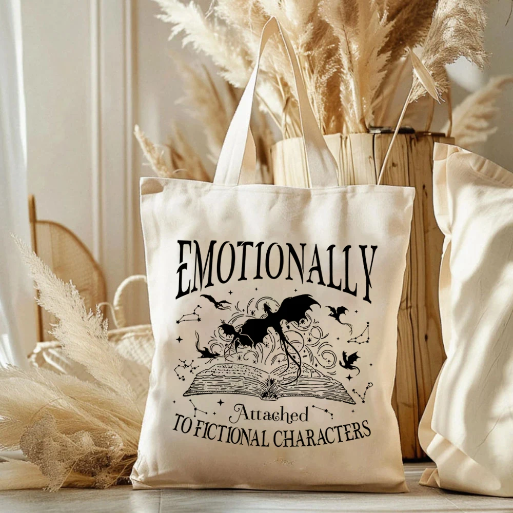 Fantasy Book Fourth Wing Tote Bags Emotionally Attached To Fictional Ladies Shopping Handbag Vintage Dragon Rider Book Lover Bag