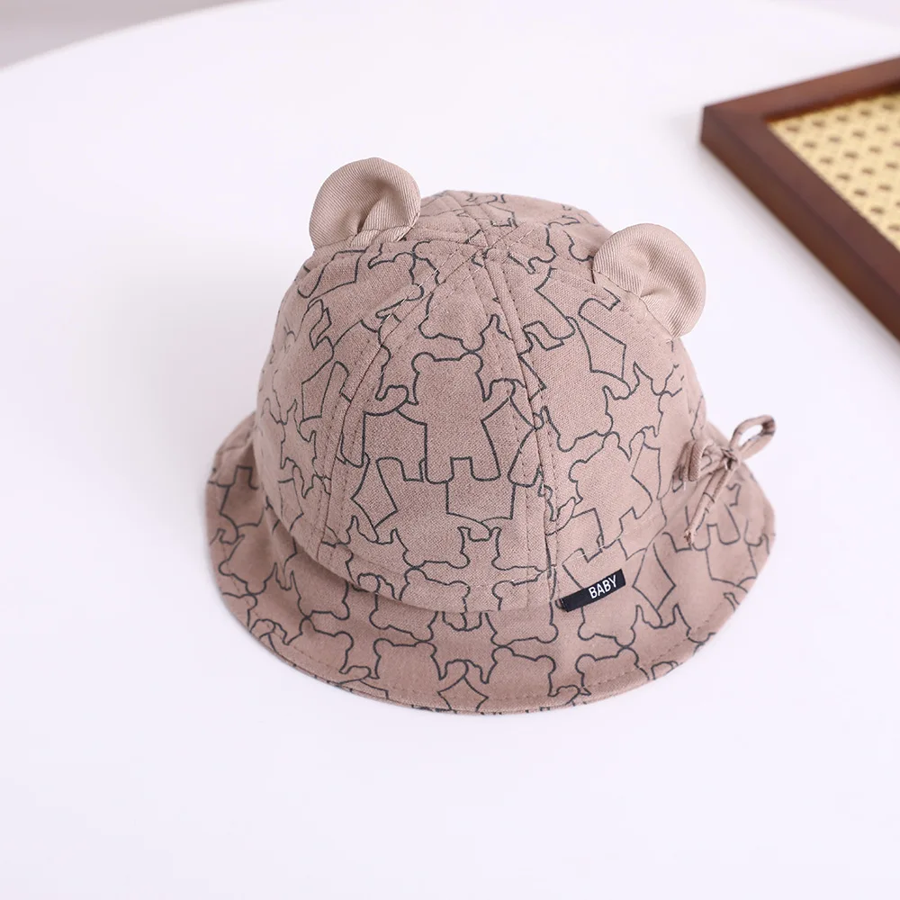 Baby Bucket Hat  For 3-12M New Spring Baby Boys Girls Sunshade Hat Cute Cartoon Bear Print Outdoor Summer Kids Hat Fishing Cap