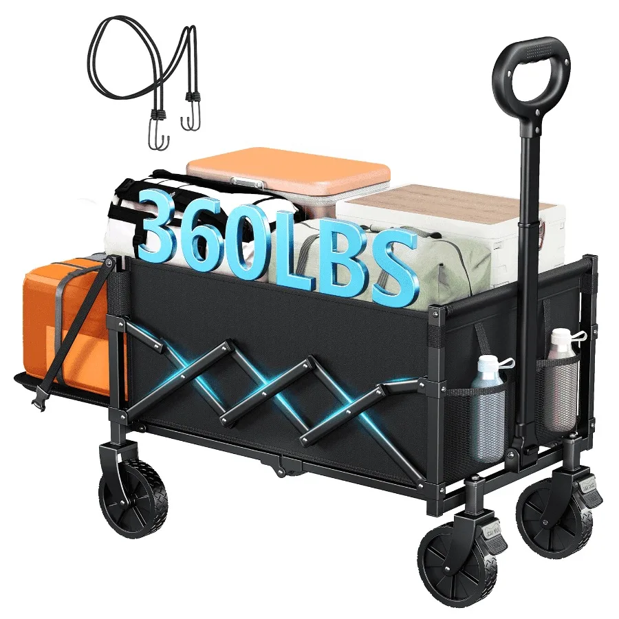 Collapsible Wagon Cart with Expandable Storage Locking Front Wheels for Beach Camping and Shopping Adventures Portable Foldable
