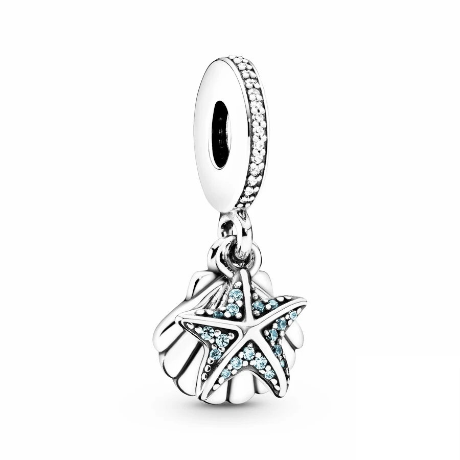 Authentic Starfish Sea Shell & Bday Balloon Dangle Charm Bead Fit Original 925 Sterling Silver Pan Bracelet DIY Jewelry Gift