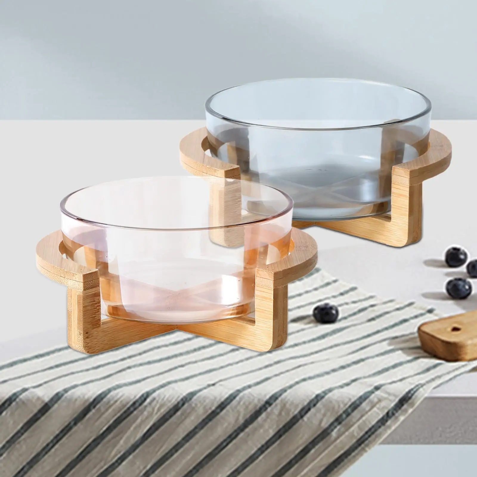 Прозрачная Круглая Керамическая Миска С Деревянной Подставкой, Многофункциональная Миска Для Сервера Салата Для Фруктов, Овощей