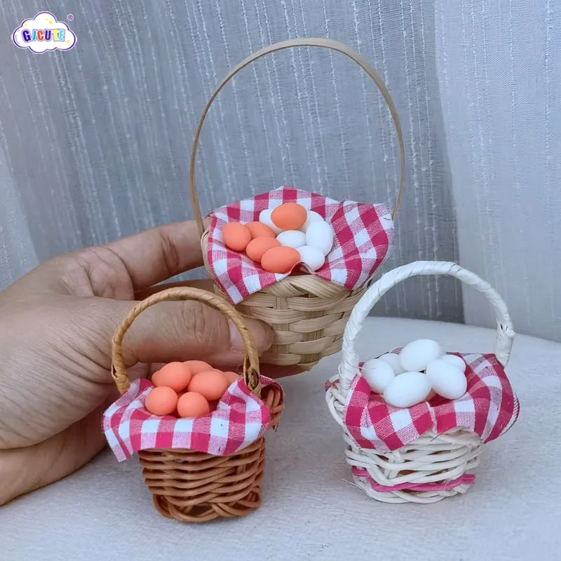 

1Set Dollhouse Miniature Egg Basket Red Plaid Frame Kitchen Mini Food Toy Scene Model Pretend Play Toy Dollhouse Accessories