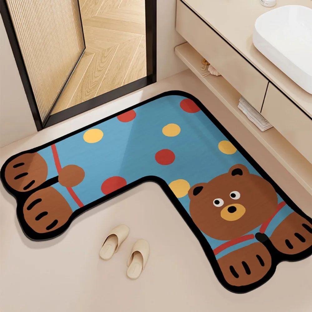 ​ VIKAMA Blue Dog Cartoon L-förmige Badematte, saugfähige, rutschfeste Kieselgur-Toilettenwaschbeckenmatte, rutschfester Badezimmerteppich für Kinder ​