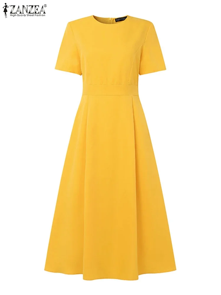 ZANZEA ชุดเดรสขนาดบวกปาร์ตี้สุดหรูผู้หญิงฤดูร้อนแขนสั้นซันเดรสเอวชุดราตรียาวชุดลำลอง 5XL