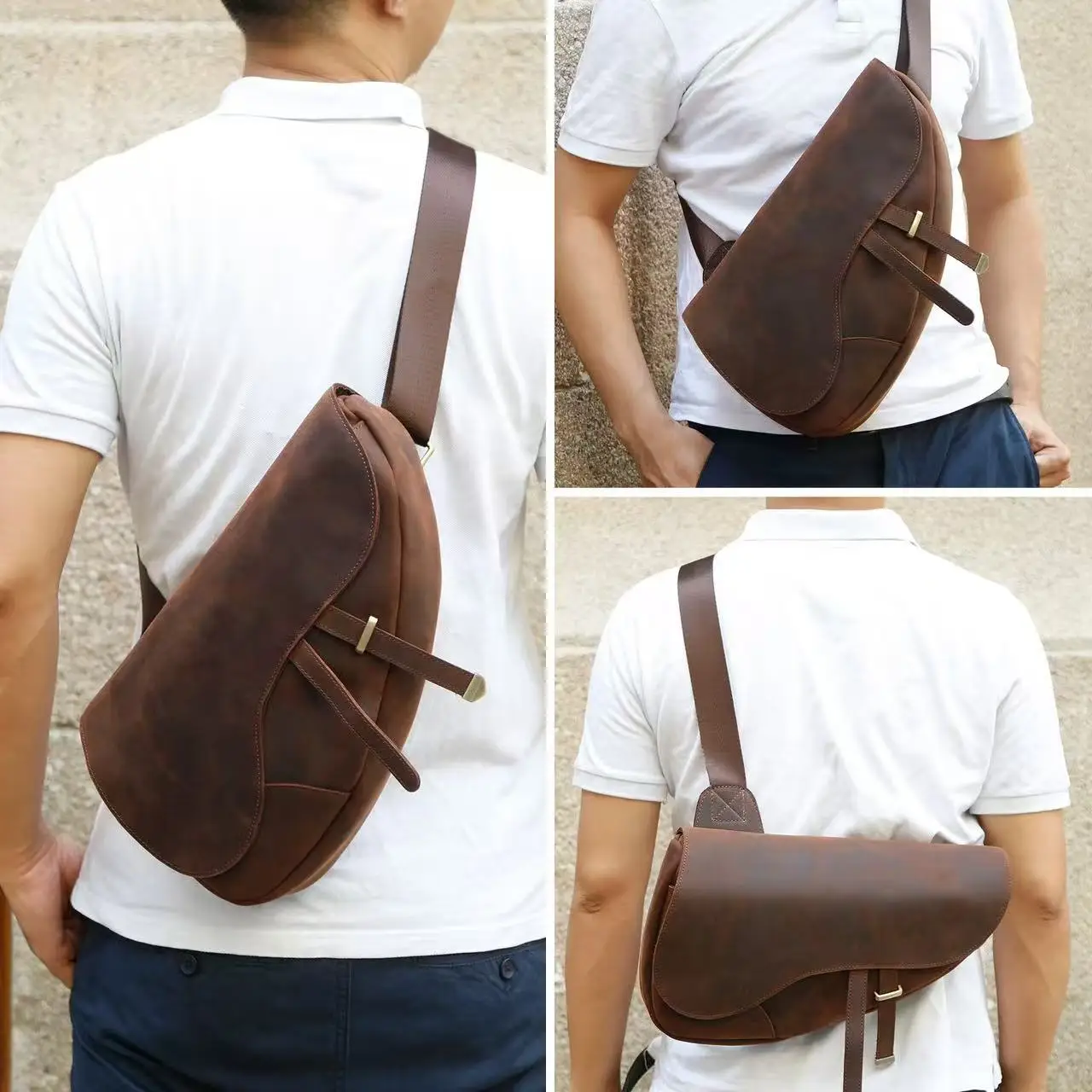 

Genuine Leather Man Chest Bag iPad Retro Chest Packs Single Shoulder Bag Crossbody Sporty Male Anti Theft Chest Pack Slim Bag