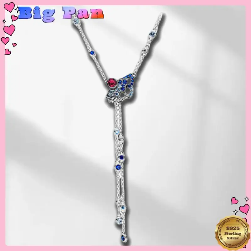 New Hot Selling Silver Double Buckle T-shaped Buckle Blue Fan Necklace Romantic High-end Women's Birthday Gift