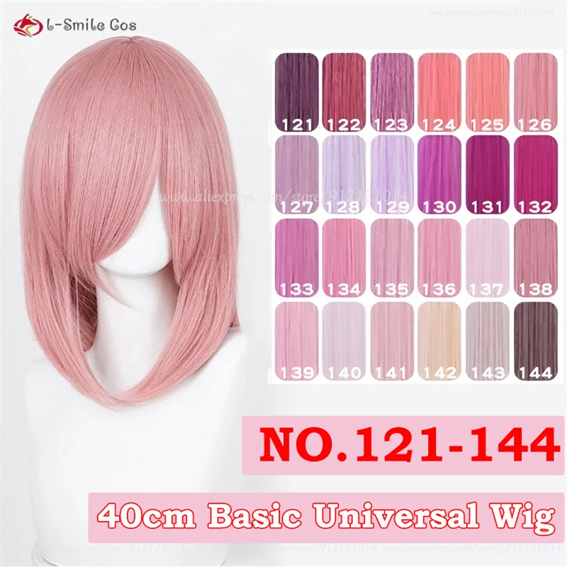 

Color No.121-144 40cm Medium Basic Cosplay Wig With Bang For Women Pink Universal Styling Wig Heat Resistant Synthetic Hair